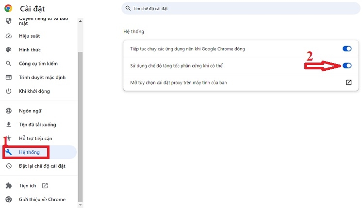 Gạt nút từ phải sang trái ở dòng Sử dụng chế độ tăng tốc phần cứng khi có thể