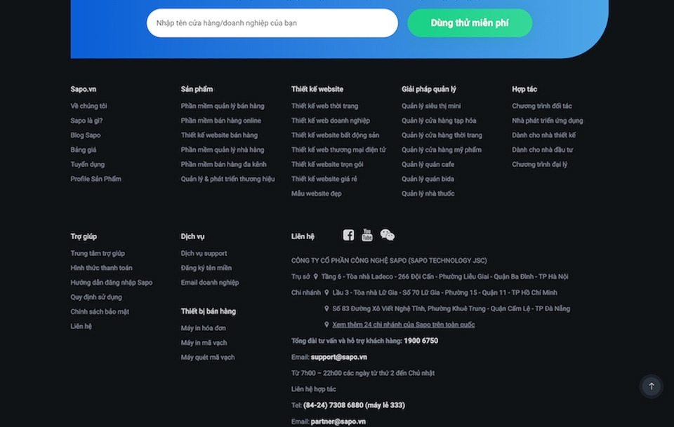 Tổng hợp nội dung chính của website trên footer.