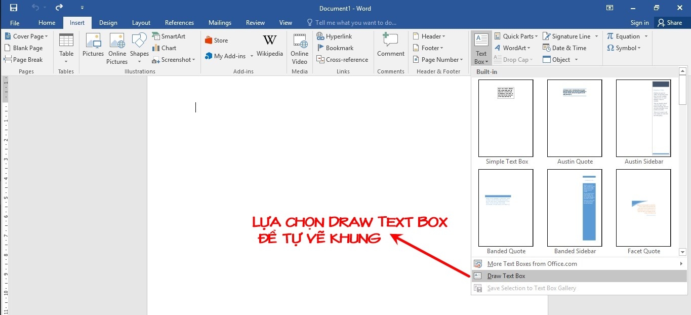 Lựa chọn Draw Text Box
