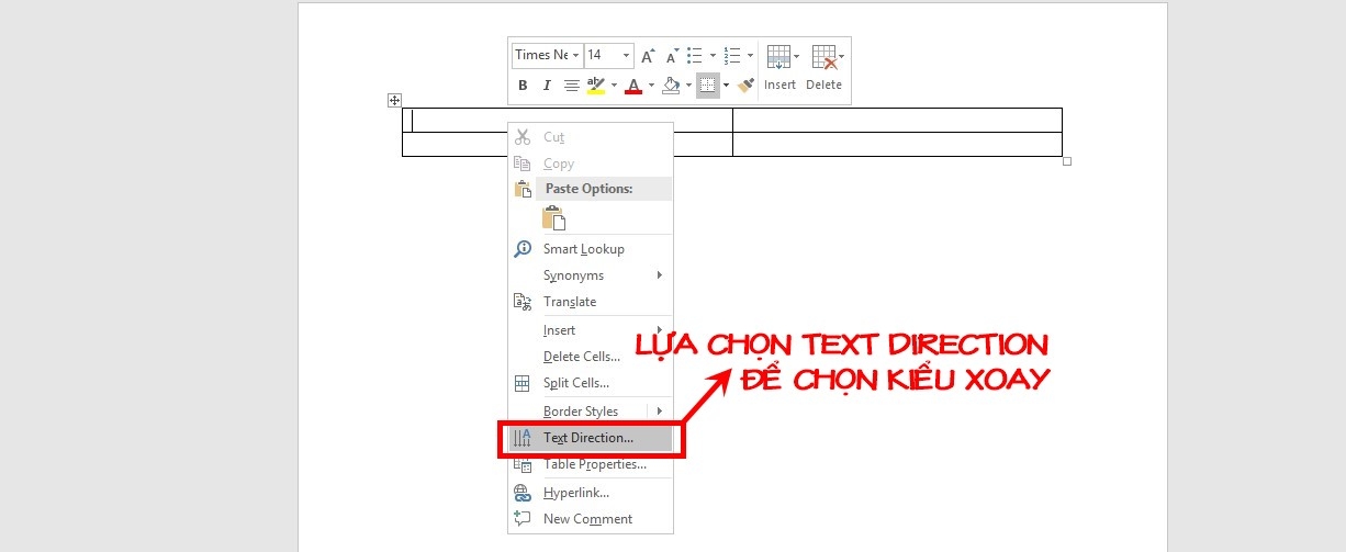 Lựa chọn Text Direction