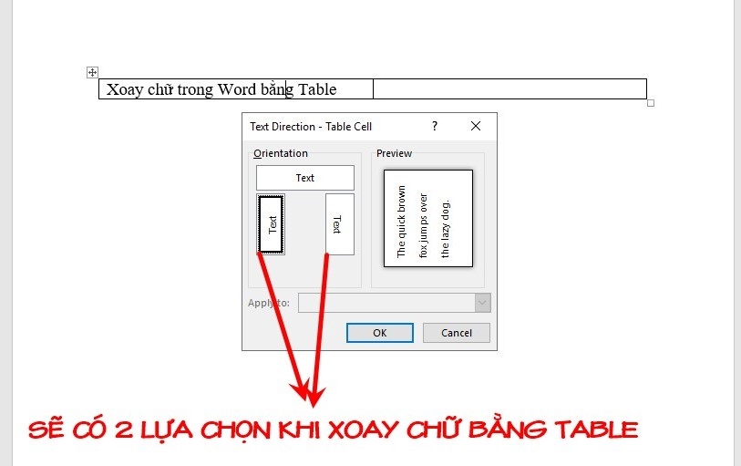 2 kiểu xoay chữ trong Table