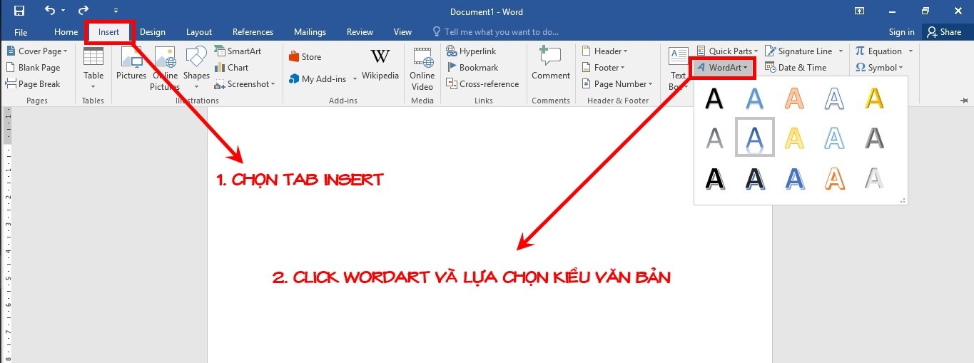 Kích hoạt WordArt