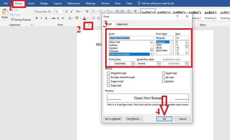 Định dạng font chữ