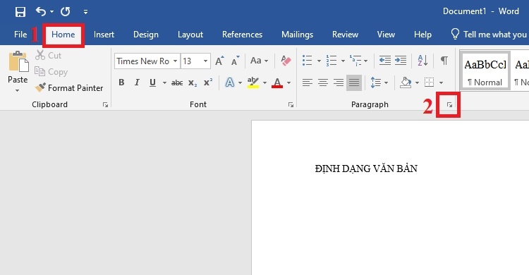 Nhấn vào hình mũi tên trong nhóm Paragraph