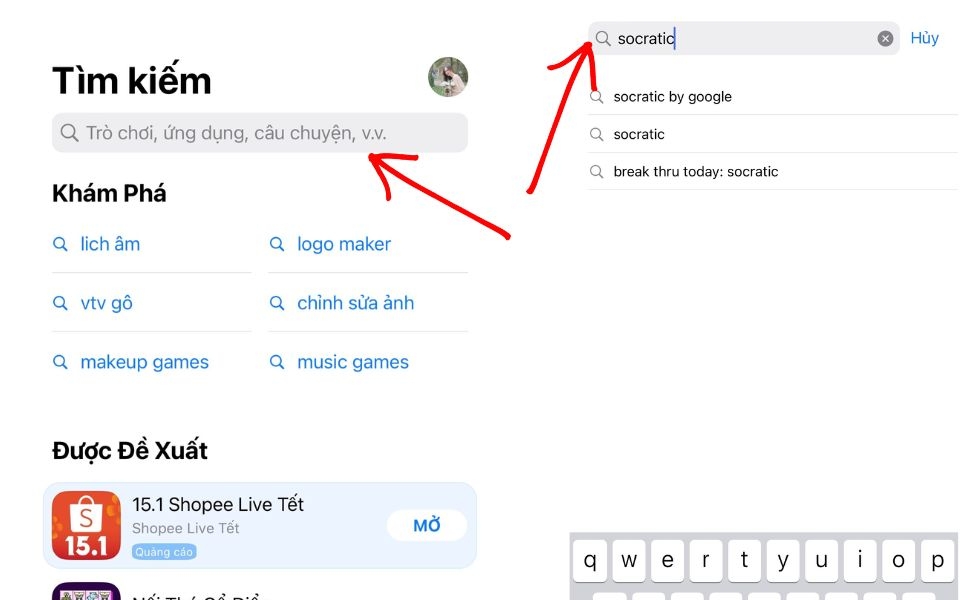 vào AppStore và nhập Socratic