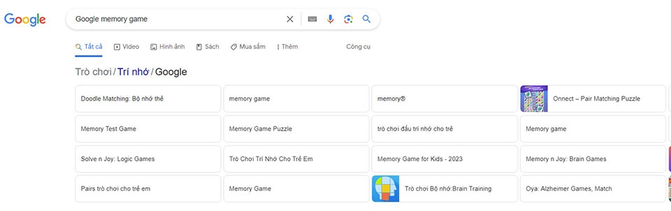 Cách tìm trò chơi trí nhớ trên Google