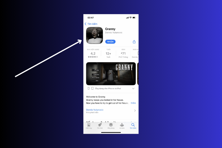 Nhấn vào Granny và nhấn nút NHẬN để cài đặt trò chơi