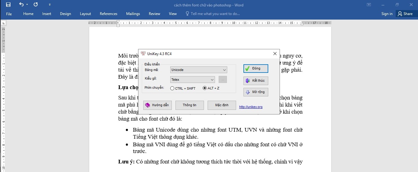 lựa chọn bảng mã phù hợp