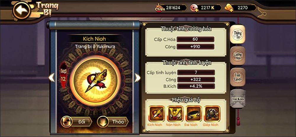 Trang bị trong game Đại Chiến Samurai