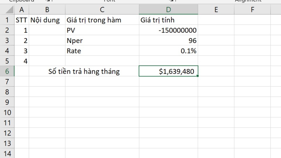 Nhấn enter để Excel tính toán