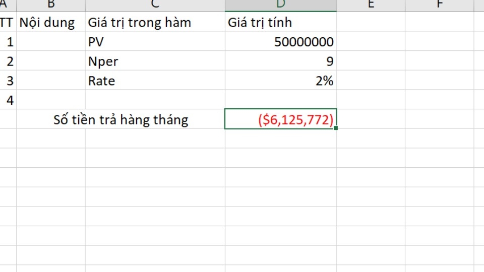 hập enter, Excel sẽ trả về cho bạn kết quả tương ứng