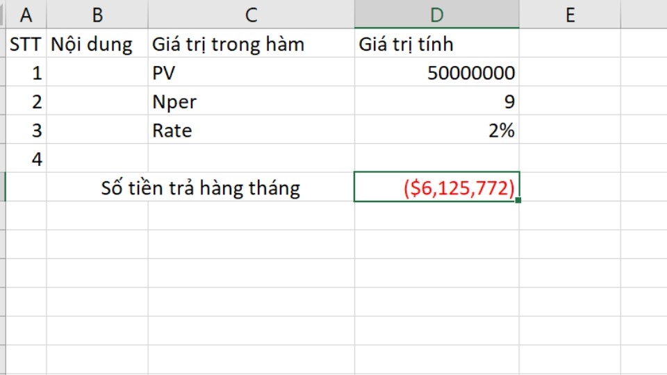 Bước 2: Nhấn Enter để Excel tính toán và trả kết quả về cho bạn