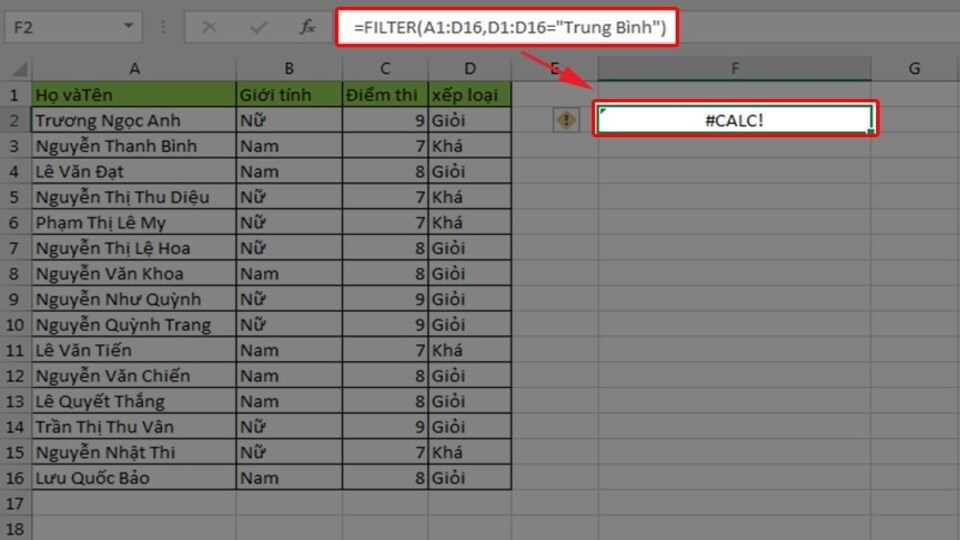 Lỗi #CALC! xảy ra khi không tính được kết quả