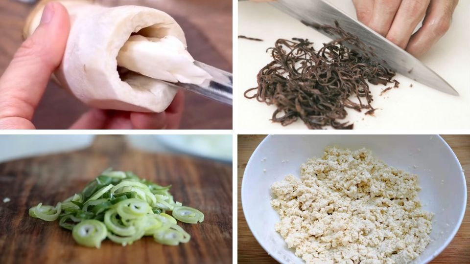 Sơ chế nguyên liệu nấm đùi gà cuộn đậu hũ kho tiêu
