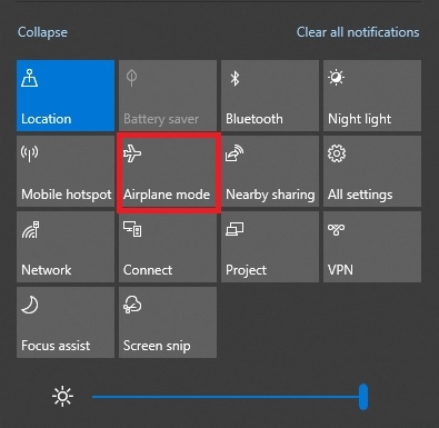tắt chế độ máy bay trên máy tính 2