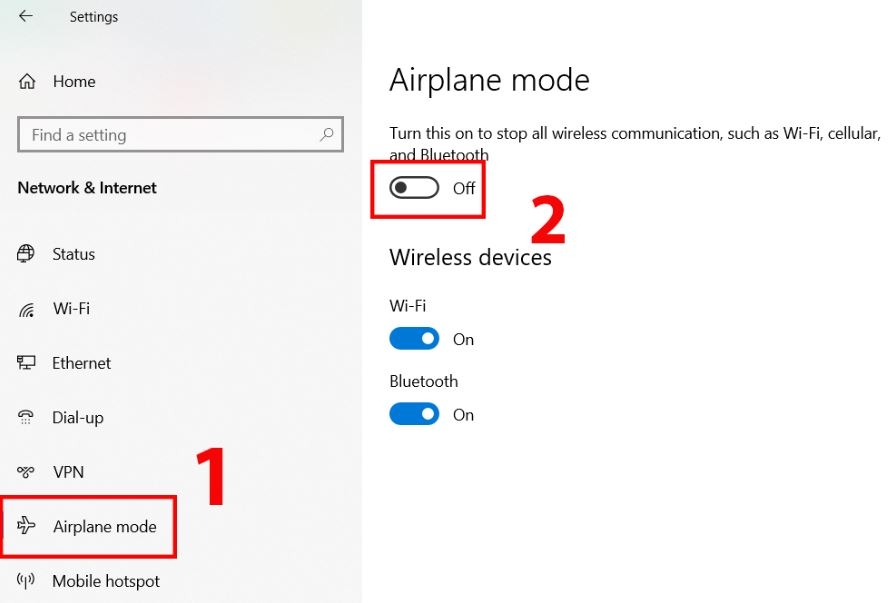 tắt chế độ máy bay trên máy tính 5