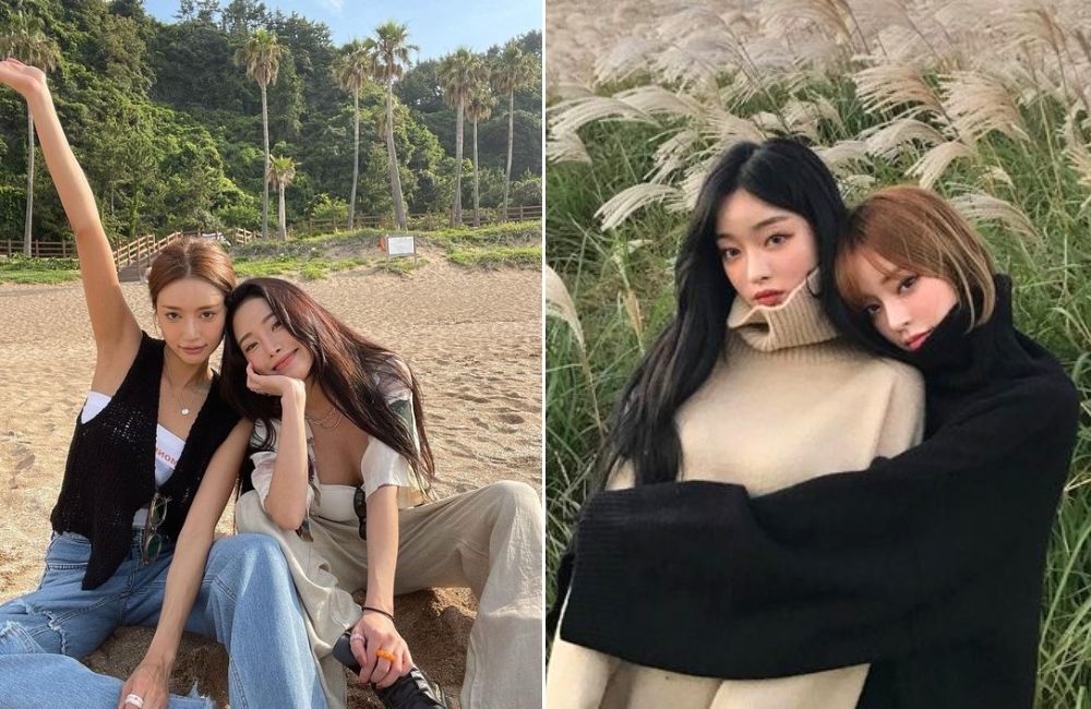 Tạo dáng chụp ảnh 2 người nữ tựa vai vào nhau