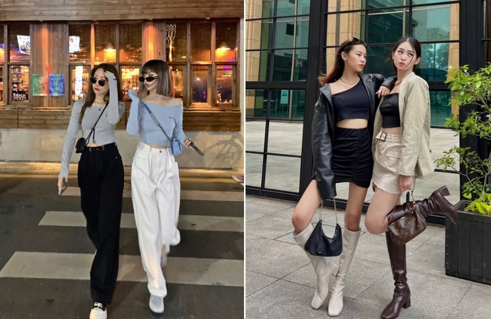 Tạo dáng chụp ảnh 2 người nữ cùng quay mặt về cùng một hướng