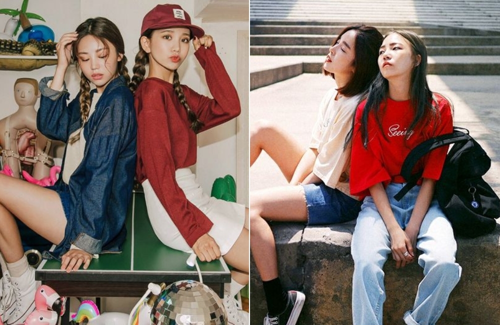 Tạo dáng chụp ảnh 2 người nữ tựa lưng vào nhau