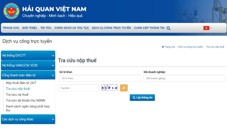 Cách tra cứu nộp thuế của tờ khai hải quan