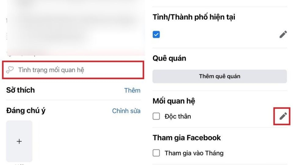 Nhấn vào tình trạng mối quan hệ để setlove