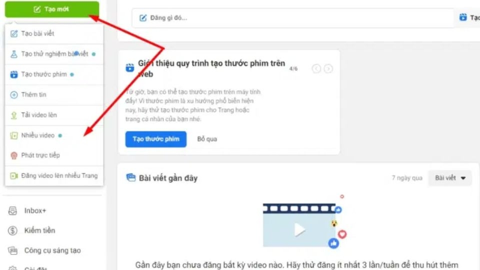 Chọn ô Tạo mới và nhấn Nhiều video