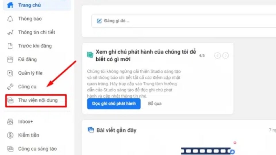 Vào mục Thư viện nội dung