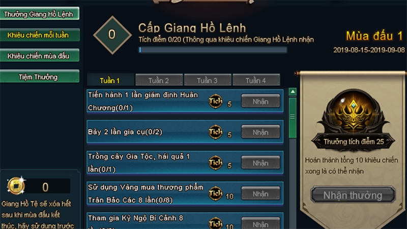 Hoàn thành nhiệm vụ để dành danh hiệu cao và phần thưởng lớn