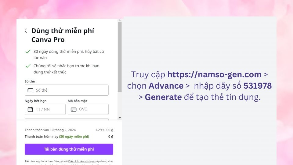 Làm theo chỉ dẫn trong ảnh để dùng thử Canva Pro