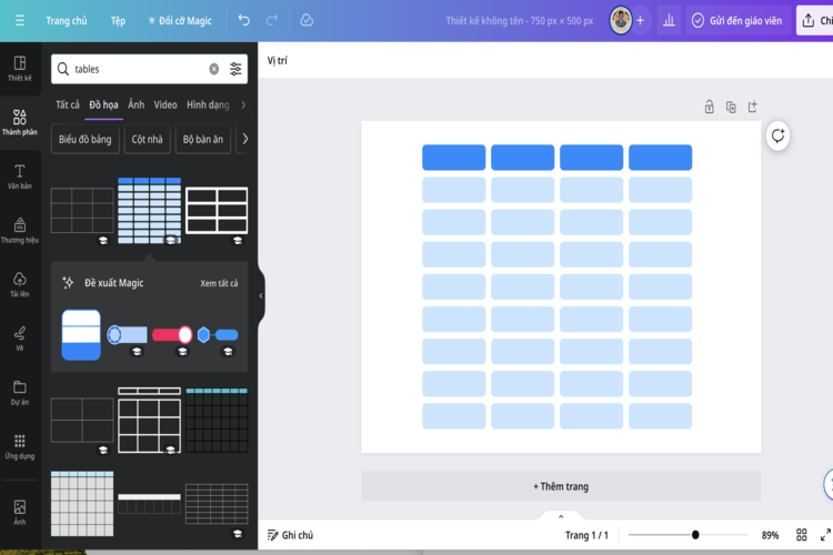 Cách tạo bảng trong Canva bằng Canva Web PC
