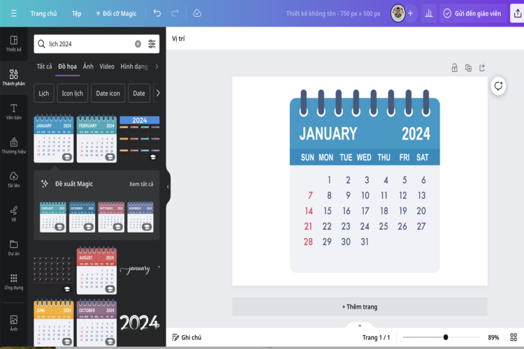 Hướng dẫn tạo bảng trong Canva với mẫu lịch có sẵn