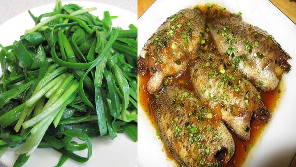 Hẹ nước ăn kèm với cá kho.