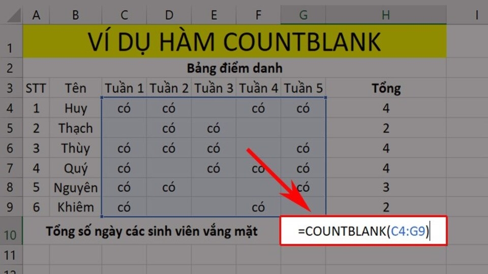 Phân loại các hàm đếm có trong Excel