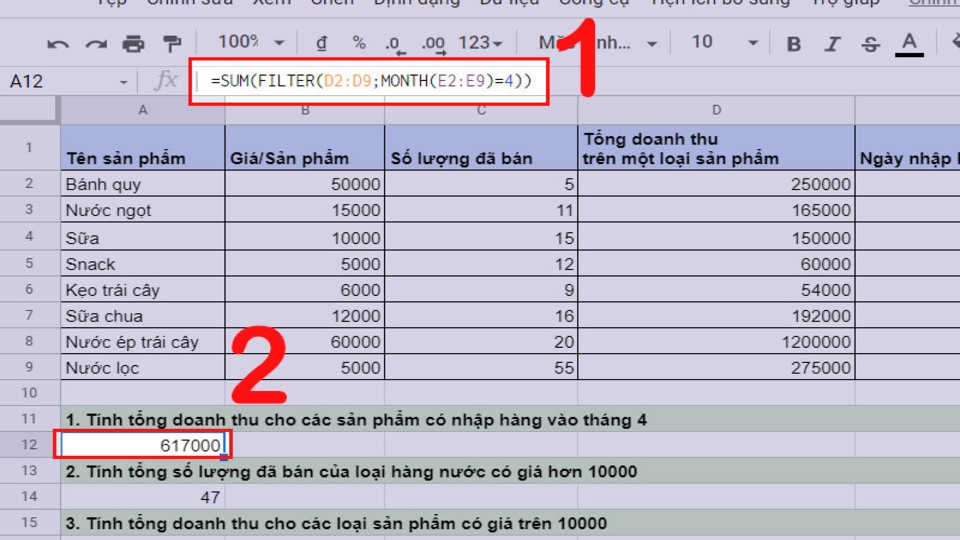 Lọc dữ liệu theo điều kiện ngày, tháng, năm và tính tổng