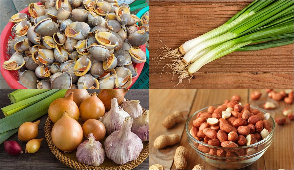 Nguyên liệu làm ốc tỏi nướng mỡ hành