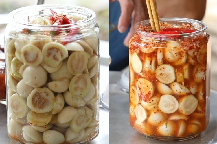 Muối cà pháo vào hũ thủy tinh