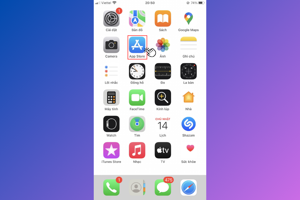 Mở ứng dụng App Store trên điện thoại