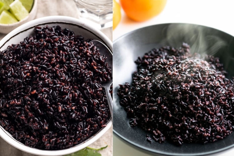 Thành phẩm cơm gạo lứt đen nấu bằng nồi áp suất