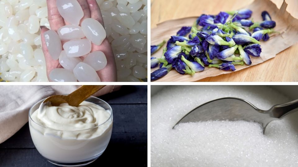 Chuẩn bị nguyên liệu làm sữa chua hạt đác hoa đậu biếc