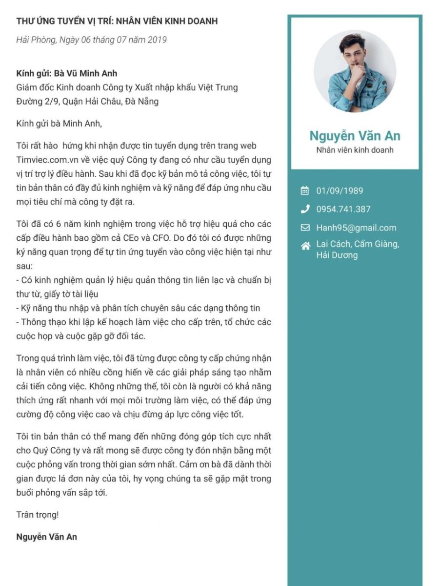Để bắt đầu viết Cover Letter cần có thông tin liên lạc của ứng viên