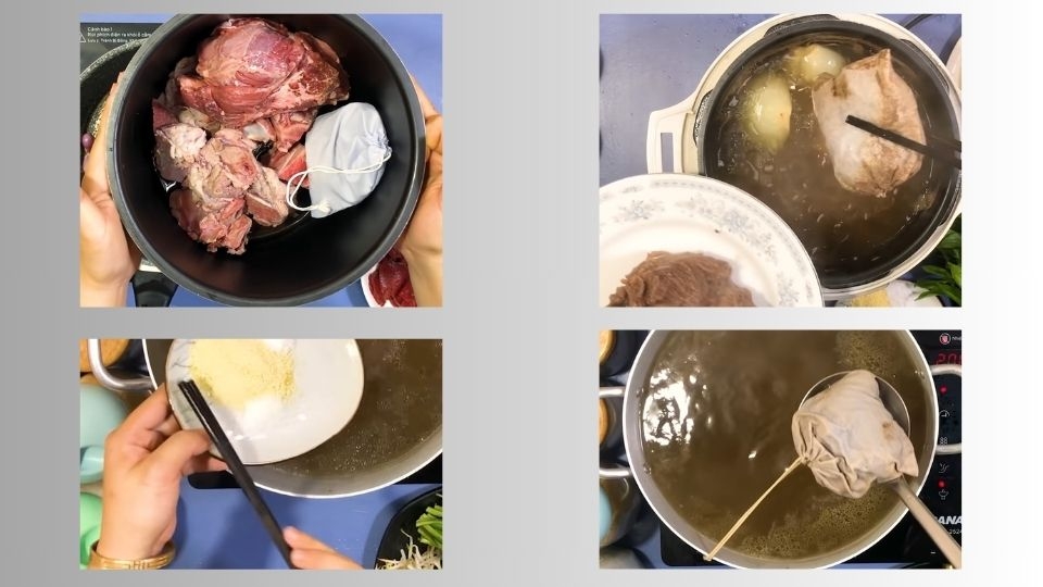 Khi nấu nước dùng thường xuyên vớt bỏ váng bọt nổi lên ở bề mặt