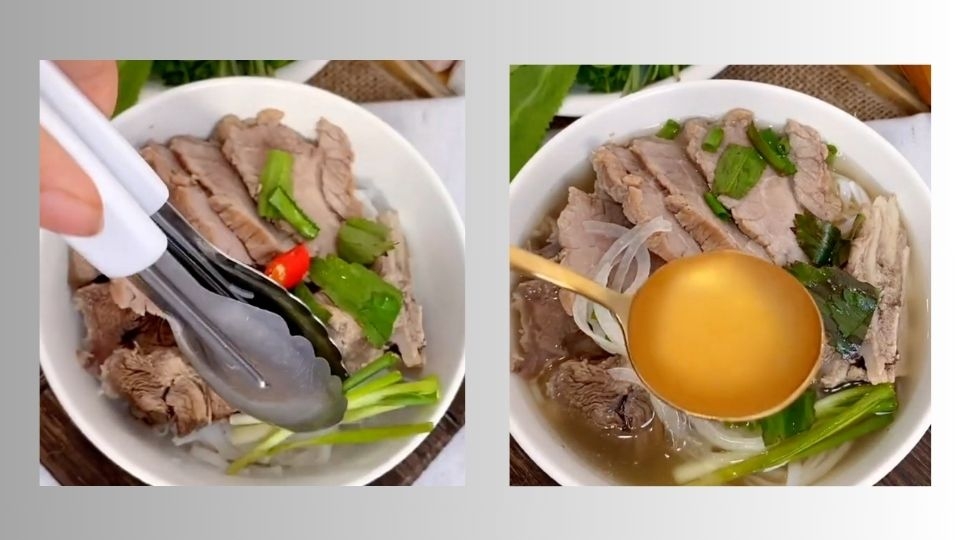 Hoàn thành tô phở bò chuẩn vị