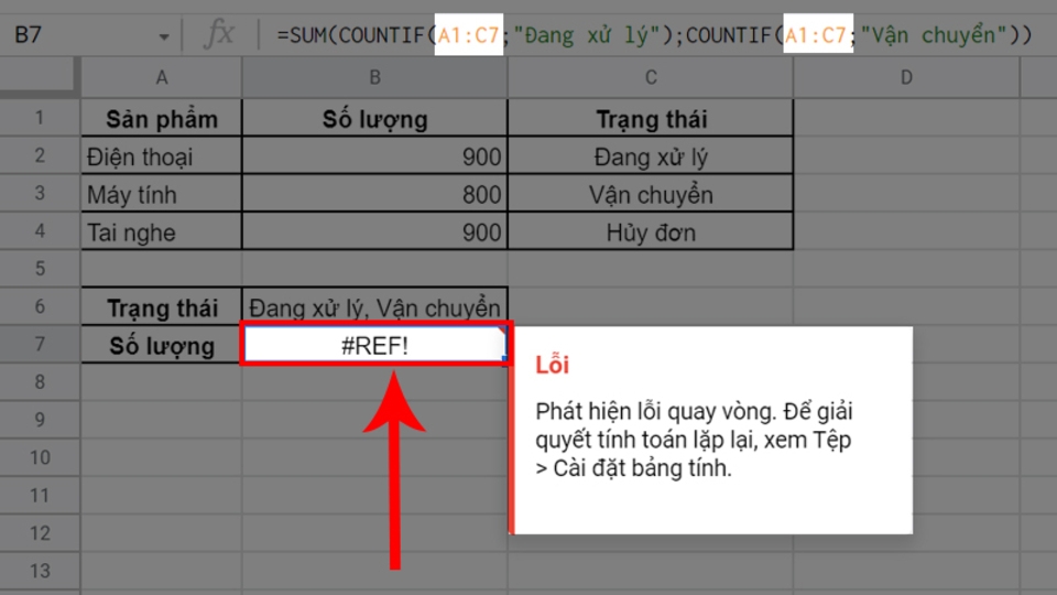 Lỗi #REF! xảy ra do vùng dữ liệu bị nhập sai