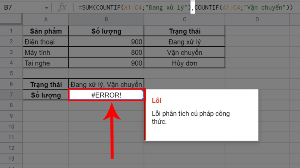Lỗi #ERROR do nhập sai công thức
