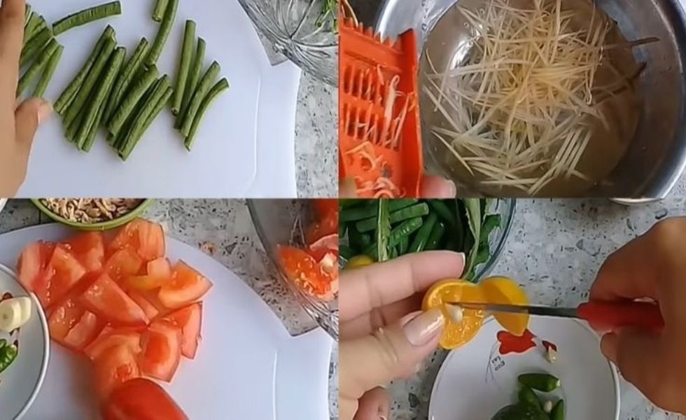 sơ chế đu đủ và đậu