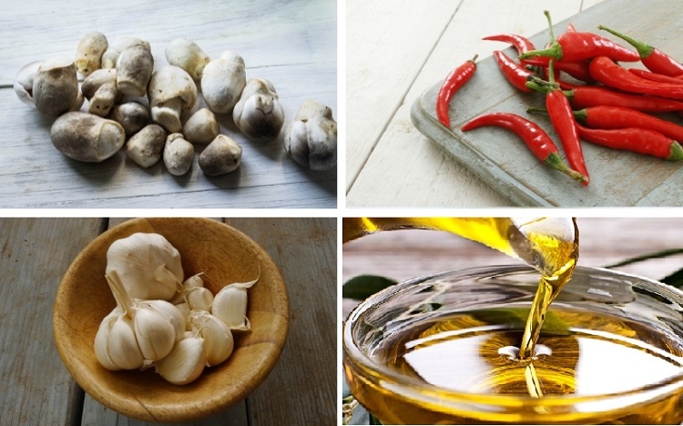 Nguyên liệu chuẩn bị làm nấm rơm xào tỏi