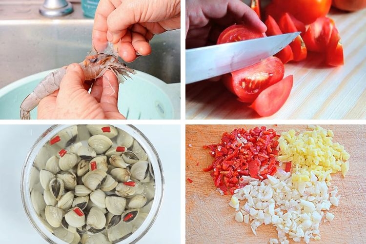 Sơ chế nguyên liệu nấu lẩu Thái hải sản
