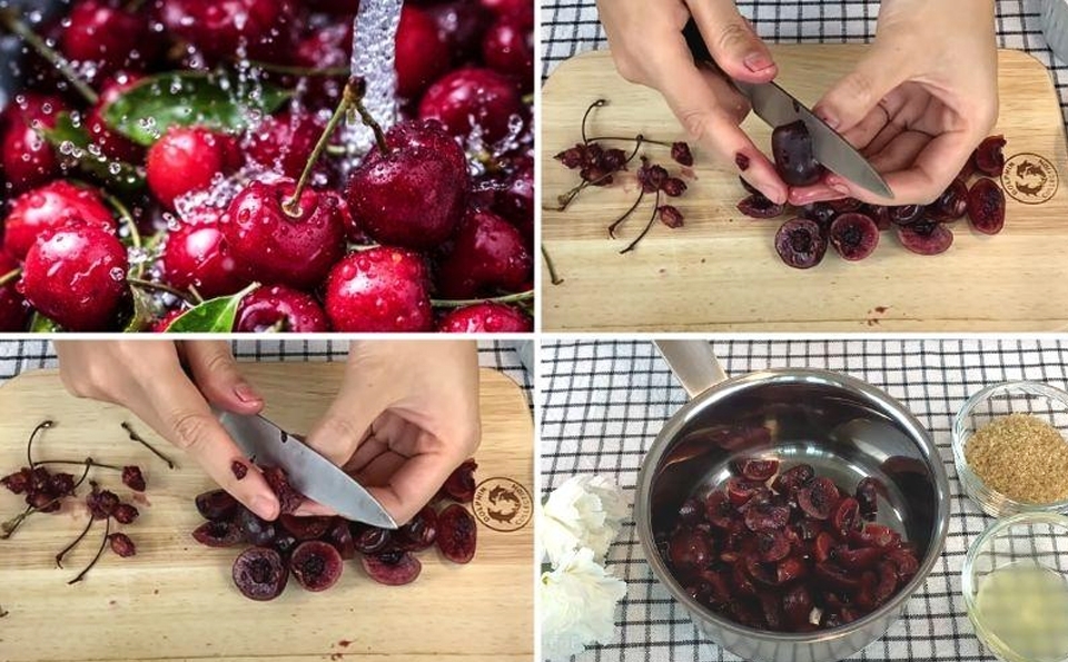 Sơ chế quả cherry.