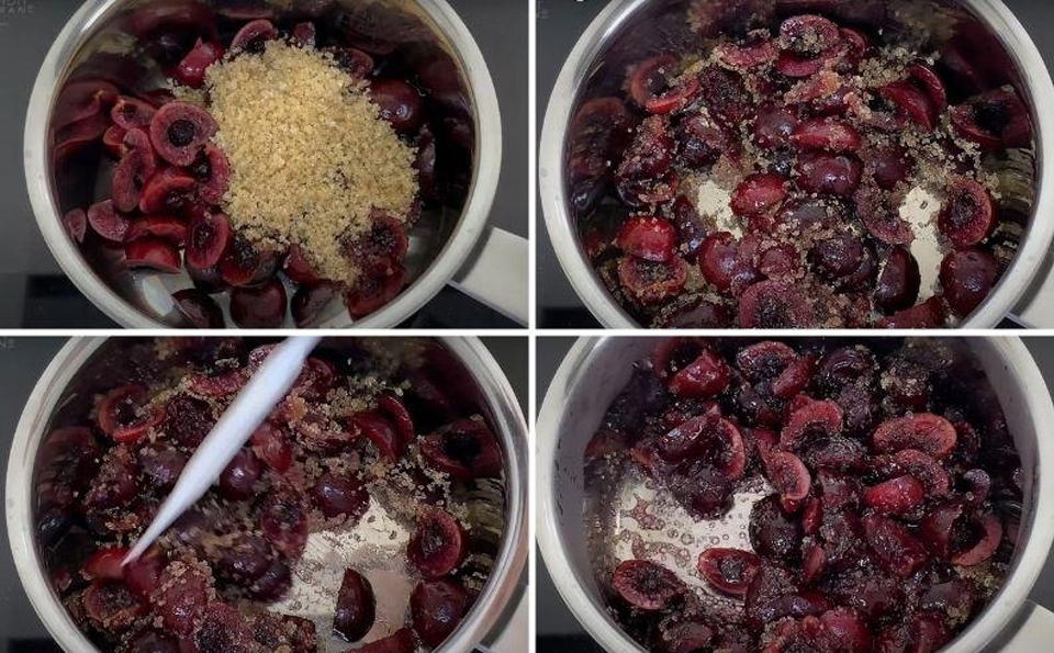 Ướp cherry với đường cát vàng.