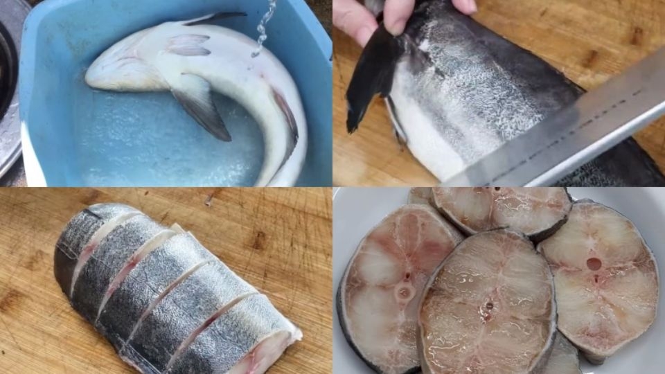 Bước 1: Làm sạch và cắt cá bớp thành các khoanh vừa ăn